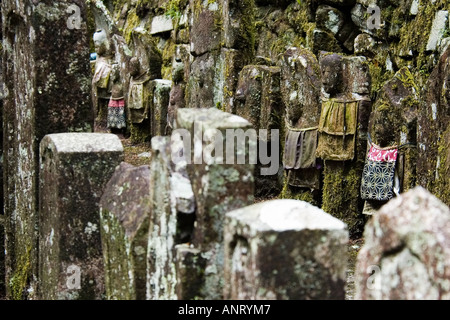 Tombstones and jizo statues at Okunoin temple on Koyasan Japan Stock Photo