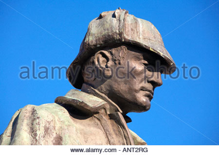 Sherlock Holmes statue, in memory of the Scottish author and creator of the character, Sir Arthur Conan Doyle 1859 – 1930, Edinburgh Scotland Stock Photo