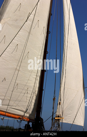 Traditional Gaff Rigged Sailing Boat Close Up of Sail and Rigging Stock Photo