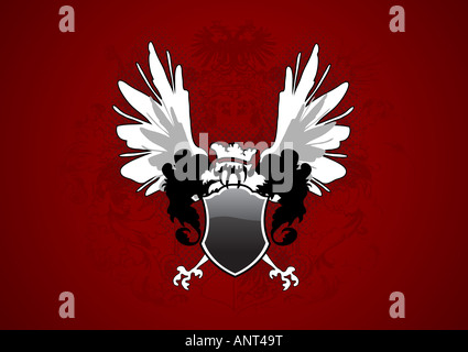 Shield with wings on dark red gradient background Stock Photo