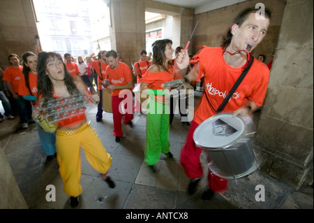Members of Grupo perFusion dance group dancing in the streets of Casco Viejo Bilbao Basque Country Spain Stock Photo