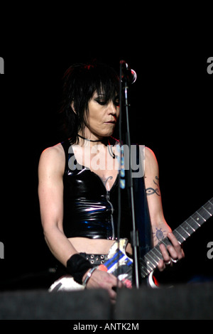 Joan Jett lead singer of Joan Jett And The Blackhearts playing the Nottingham Arena, Nottingham, UK Stock Photo