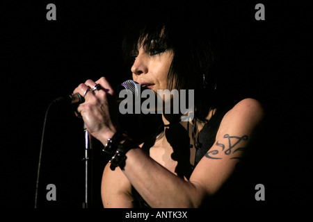 Joan Jett lead singer of Joan Jett And The Blackhearts playing the Nottingham Arena, Nottingham, UK Stock Photo