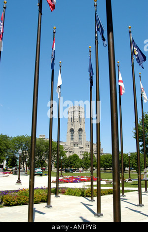Flags of the 50 States in the Veterans memorial Plaza Indianapolis, Indiana IN Stock Photo