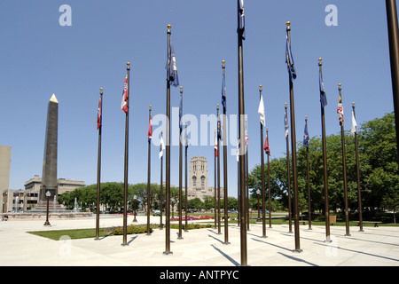 Flags of the 50 States in the Veterans memorial Plaza Indianapolis, Indiana IN Stock Photo