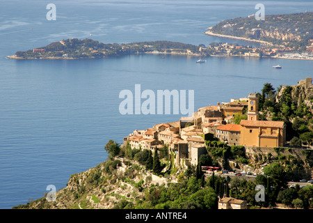 Aerial view of the hilltop village of Eze, south of France and Mediterranean sea Stock Photo