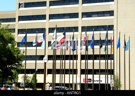 Flags of the 50 States in the Veterans memorial Plaza Indianapolis, Indiana IN Stock Photo