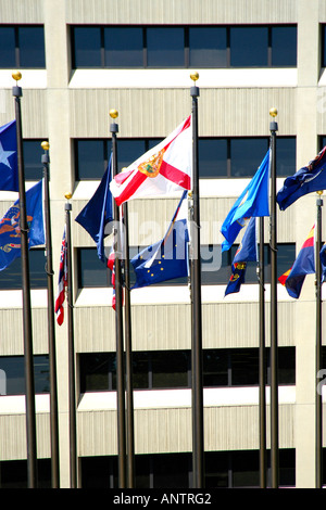 Flags of the 50 States in the Veterans memorial Plaza Indianapolis, Indiana IN Stock Photo