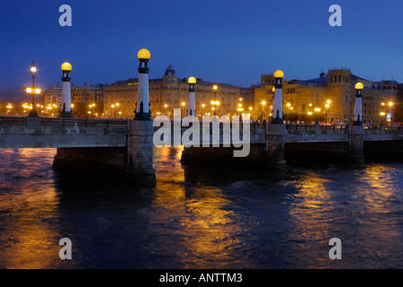 CARNIVAL LIGHTS AT KURSAAL CENTER BY RAFAEL MONEO AND ZURRIOLA PROMENADE IN DONOSTIA SAN SEBASTIAN CITY GUIPUZCOA EUSKADI  SPAIN Stock Photo