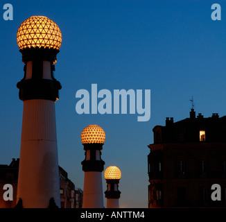 CARNIVAL LIGHTS AT KURSAAL CENTER BY RAFAEL MONEO AND ZURRIOLA PROMENADE IN DONOSTIA SAN SEBASTIAN CITY GUIPUZCOA EUSKADI  SPAIN Stock Photo