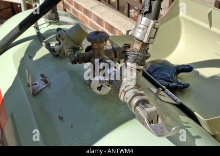 LPG Gas hose connection from the tanker to the domestic tank. Stock Photo