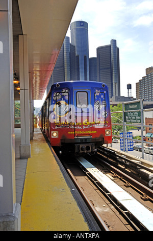 The people-mover metro system on downtown Detroit city, Michigan MI Stock Photo