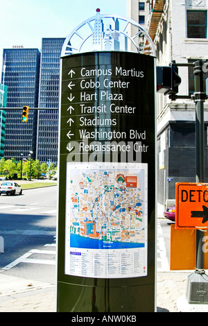 Tourist information Map and information board in downtown Detroit Michigan MI Stock Photo