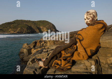 Xhosa boy in initiation period after circumcision, Coffee Bay, Wild Coast, Eastern Cape, South Africa Stock Photo