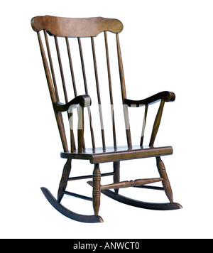 Antique rocking chair silhouetted on white background Stock Photo