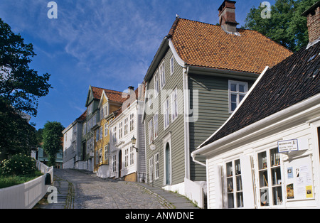 Old wooden houses in the open air museum Gamle Bergen, Bergen, Norway Stock Photo