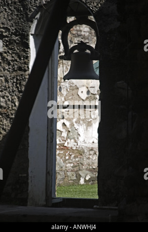 GUATEMALA ANTIGUA Silhouette of bell in the ruins of former monastery of Dominican Friars Stock Photo