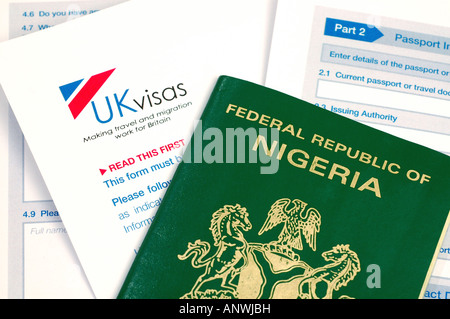 UK visa application form and Nigerian passport Stock Photo