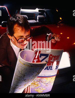 Man lost in the dark as he doesn’t have satellite navigation Stock Photo