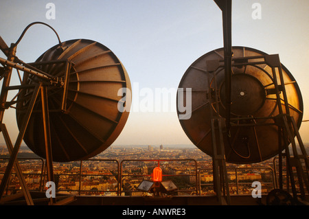 Telecommunications dishes on the radio tower Prague Czech Republic Stock Photo