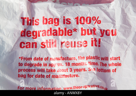 Degradable plastic bags provided by the Co-operative chain of supermarket stores. UK. Stock Photo