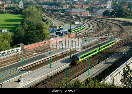 British Rail train station and sidings with Arriva train Shrewsbury England UK Stock Photo