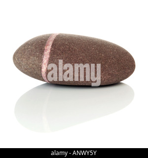 A single pebble with reflection on a white background Stock Photo