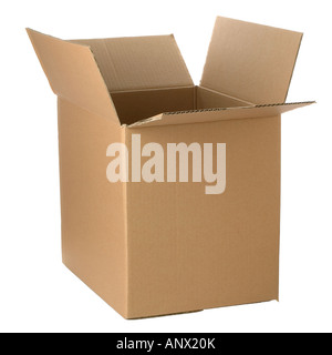 Brown cardboard box add your own design or logo Isolated on white Stock Photo