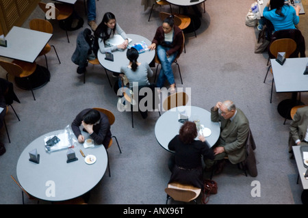 British Library people drink a coffee in a restaurant from above London ...