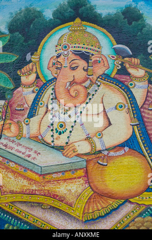 INDIA, Rajasthan, Udaipur: City Palace, the largest Palace Complex in Rajasthan, Ganesh, God of Good Fortune, Mural Stock Photo