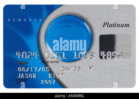 Blue and silver credit card with fake numbers. Stock Photo