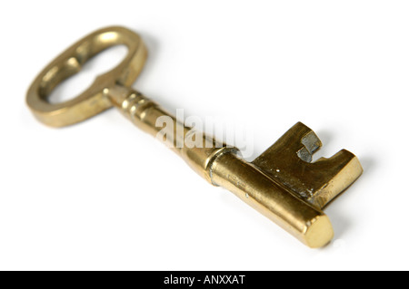 Old brass shiny skeleton key Stock Photo