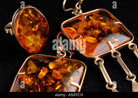 Amber ring and earrings artistic still life Stock Photo