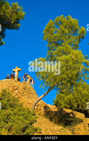 Hill with crosses in Parc Güell in Barcelona Catalonia Spain EU Stock ...