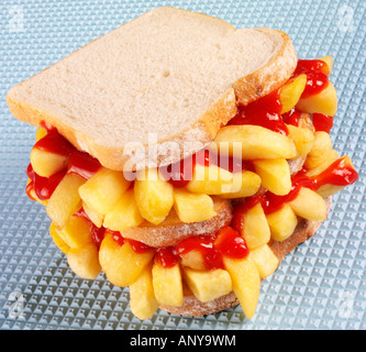 CHIP BUTTY SANDWICH WITH KETCHUP Stock Photo