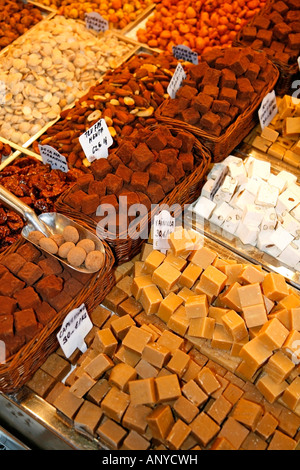Toffees and candies La Boqueria Market Barcelona Spain Stock Photo