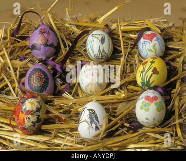 Easter eggs in straw Stock Photo