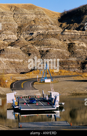 Canada, Alberta, Bleriot Ferry Crosses the Red Deer River. Stock Photo
