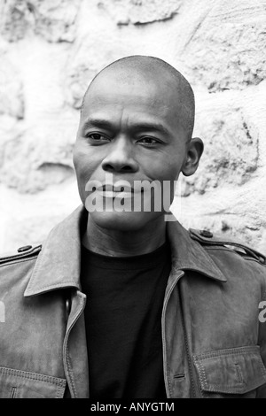 studio shot portrait of a smiling forty Handsome Afro-American Man Stock Photo