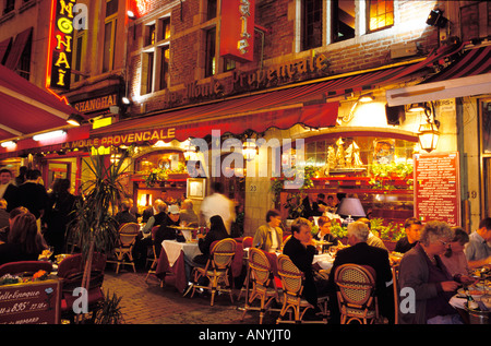 Belgium, Brussels, Rue des Bouchers by night. Stock Photo