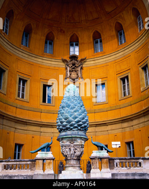 Rome Italy Vatican Museum - Pine Cone Cortile Della Pigna Former Roman Fountain 1st century bronze Statue Stock Photo