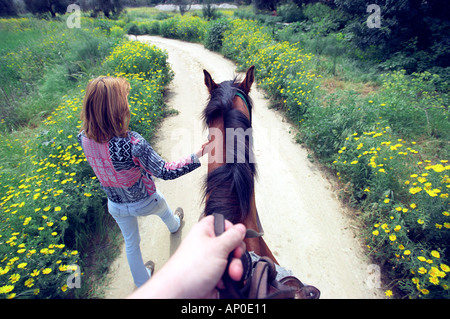 Horse riding in the countryside in Cyprus Stock Photo