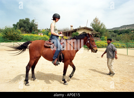 Horse riding in the countryside in Cyprus Stock Photo