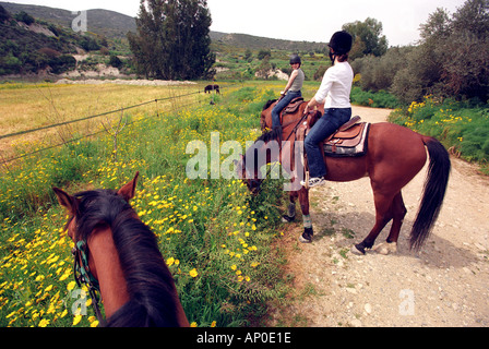 Horse riding in the countryside in Cyprus Stock Photo