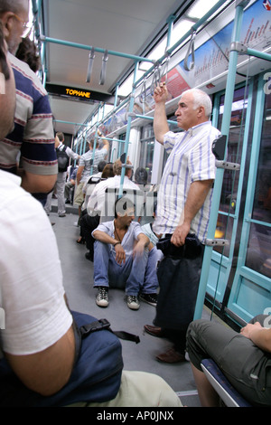 passengers travelling on tramway in istanbul turkey Stock Photo