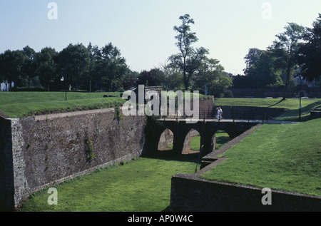 Ramparts and moat of Citadel, Chateau Royal at Montreuil, Pas de Calais, France Stock Photo