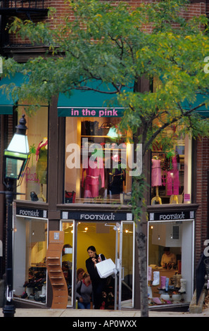 Boston Newbury Street shopping shopping street person pedestrian shops ...