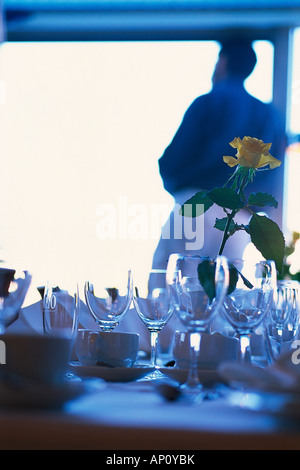 A waiter in an empty restaurant, SAS Hotel, Trondheim, South Trondelag, Norway Stock Photo