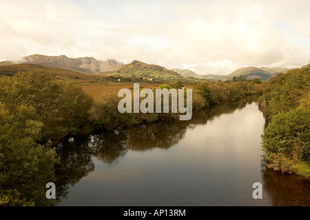 Bealanabrack River with the Maumturk Mountains in the background and Connemara National Park County Mayo Republic of Ireland Stock Photo
