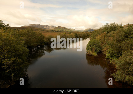 Bealanabrack River with the Maumturk Mountains in the background and Connemara National Park County Mayo Republic of Ireland Stock Photo